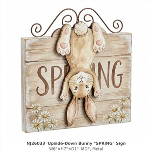 NJ26033 Upside-Down Bunny "SPRING" Sign